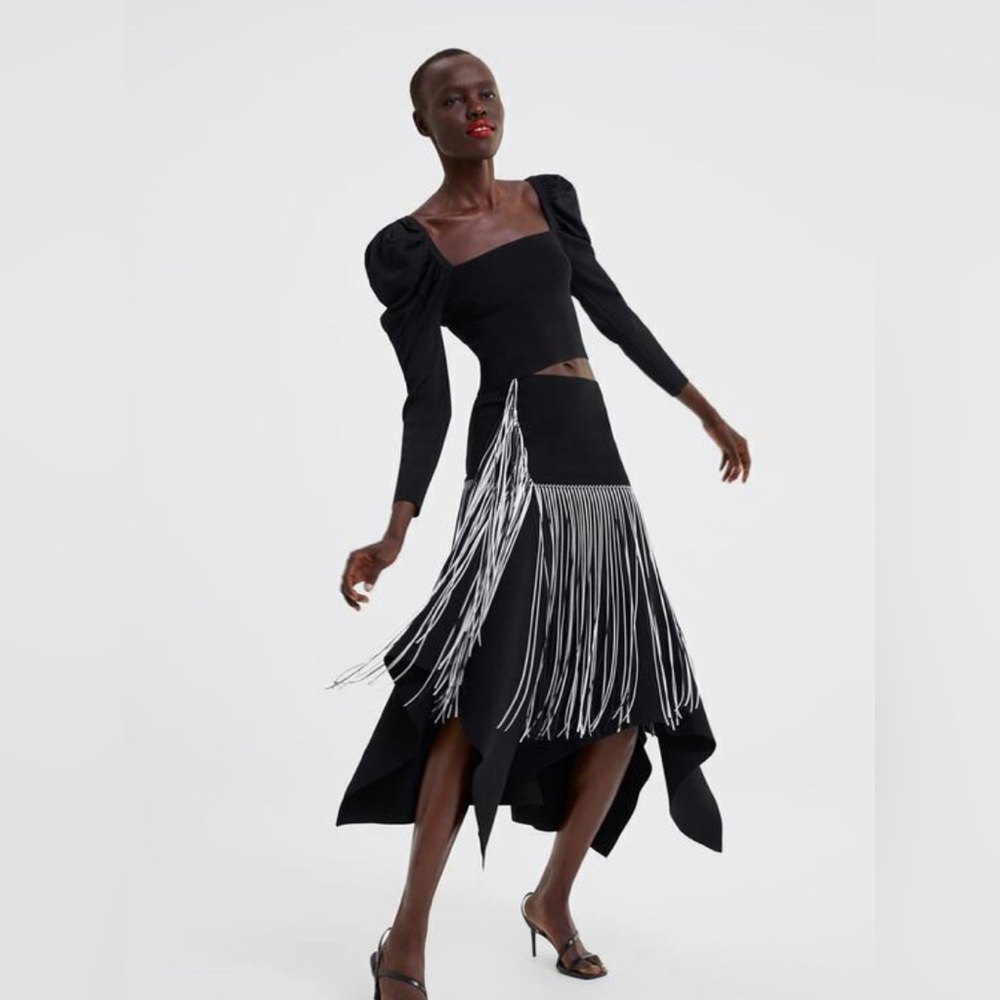 Zara MIDI Fringe Skirt